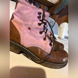 Ariat Pink and Brown Lace-Up Boots kids girls size 2